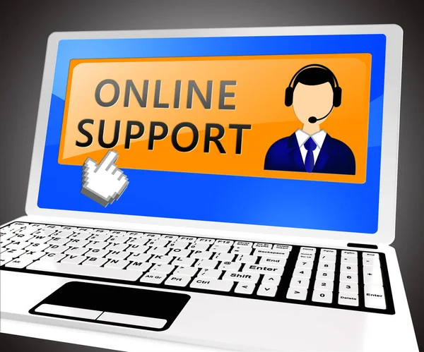 Online Support laptop visar stöd 3d Illustration — Stockfoto