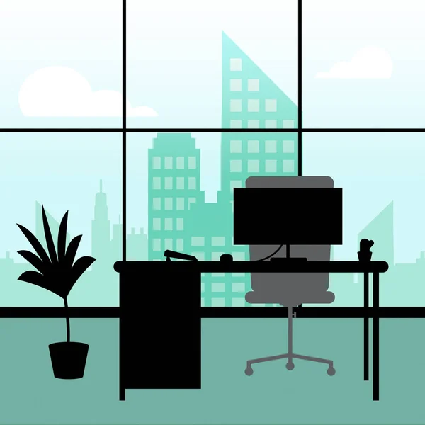 Интерьер офиса показывает небоскрёб Cityscape 3d Illustration — стоковое фото