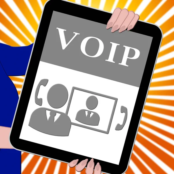 Voip tablet zeigt internet voice 3d illustration — Stockfoto