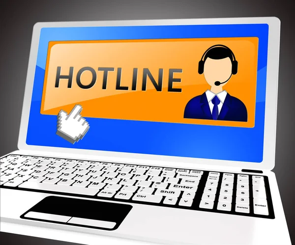 Hotline Laptop Mostrando ayuda en línea Ilustración 3d — Foto de Stock