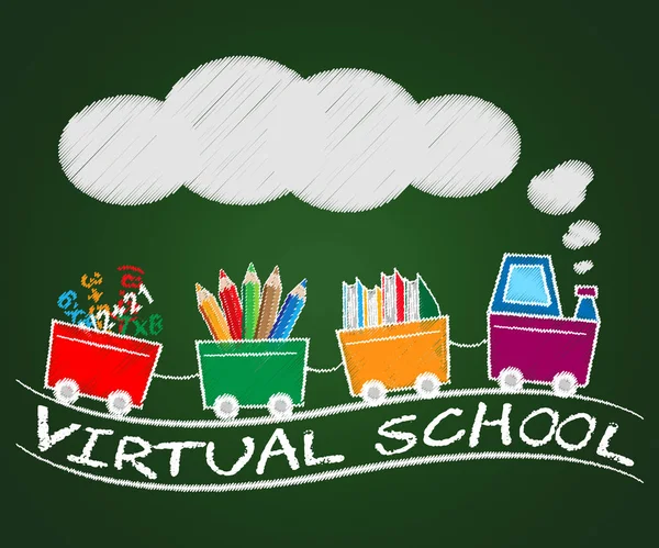 Virtuální škola znamená učení a vzdělávání 3d ilustrace — Stock fotografie