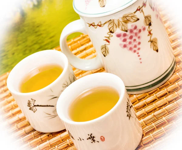 Tea On Patio Indicates Drinks Cup And Refreshes — Stock Photo, Image