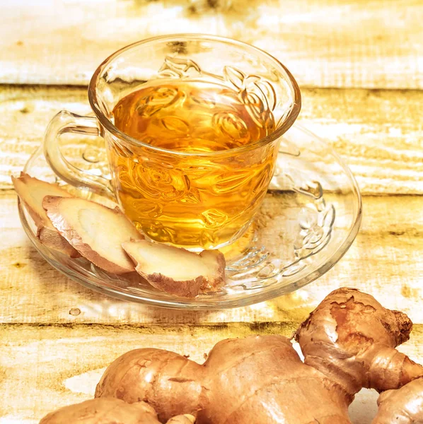 Refreshing Ginger Tea Means Organics Beverage And Spice — Stock Photo, Image