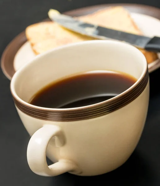 Bread And Coffee Means Meal Time And Beverages — Stock Photo, Image