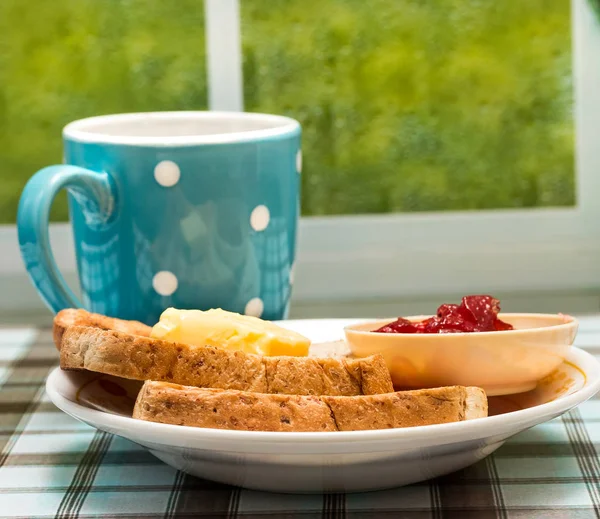 Toast For Breakfast Shows Morning Meal And Beverage — Stock Photo, Image