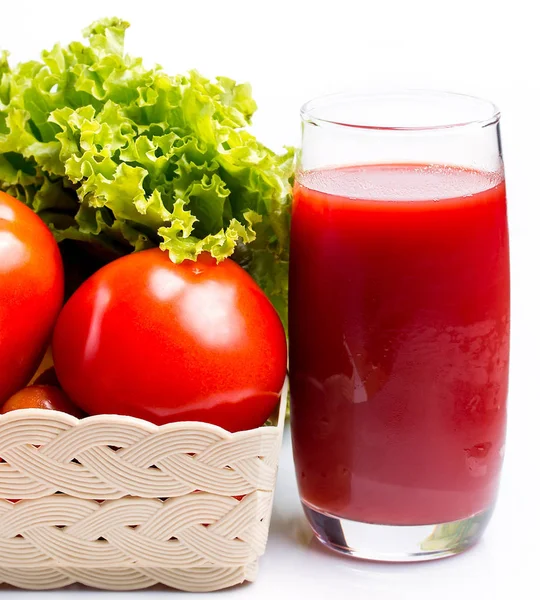 Pomidorowy sok szkło oznacza ochłoda pragnienie i przekąski — Zdjęcie stockowe