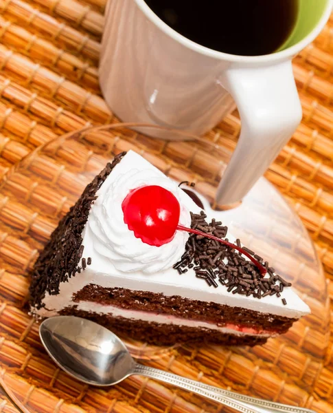 Black Forest Cake Represents Coffee Break And Cafe — Stock Photo, Image