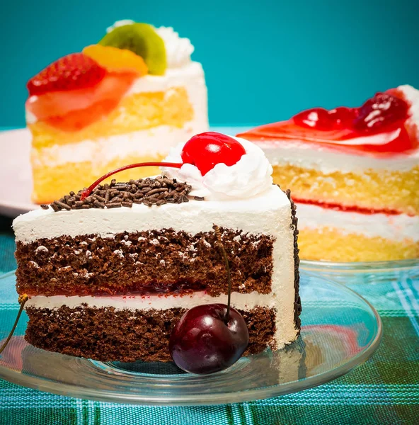 Black Forest Gateau Represents Cream Cake And Cafes — Stock Photo, Image