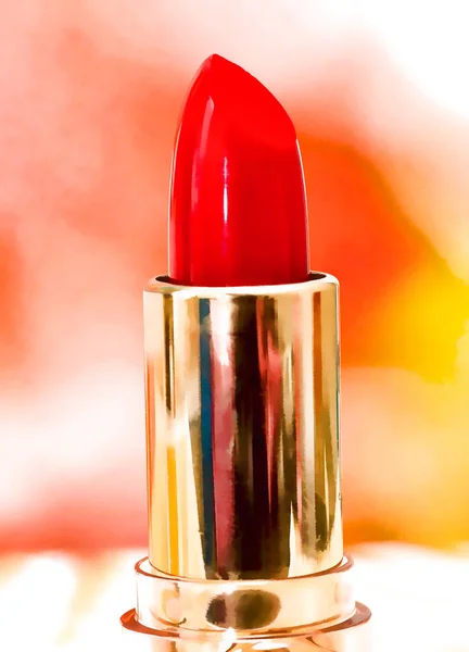 Trucco rosso del rossetto che mostra i prodotti e cosmetici di bellezza — Foto Stock