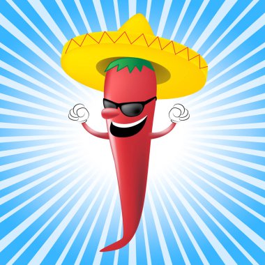 Fötr şapka ile mutlu Meksika biber 3d çizim