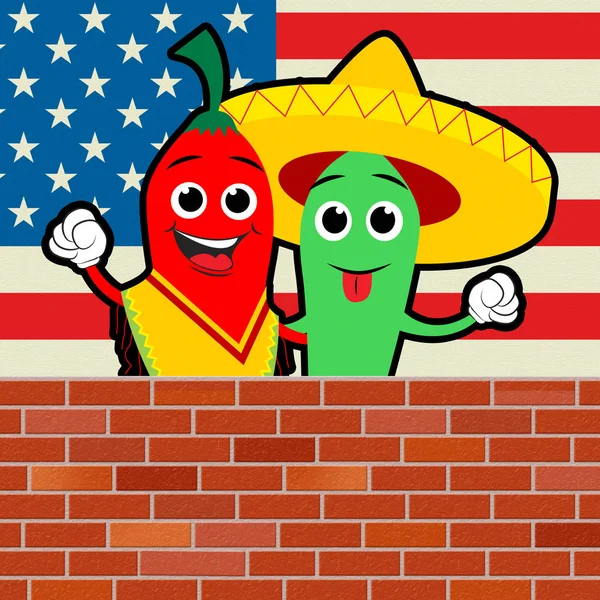 Usa Mexicans At Border Wall 3d Illustration