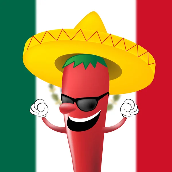 Chile mexicano feliz y Sombrero Ilustración 3d —  Fotos de Stock
