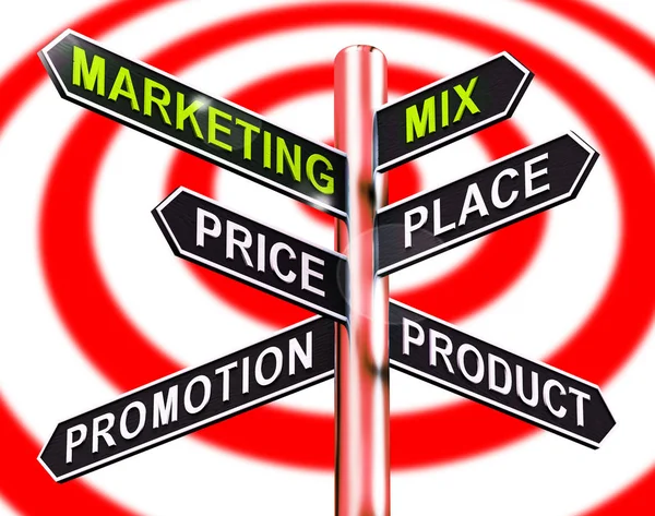 Marketing Mix Signpost With Place Price Product 3d Illustration — Stock Photo, Image