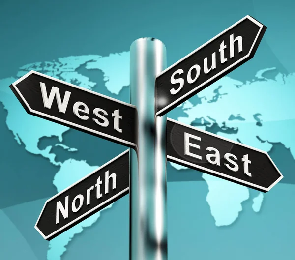 North East South West Signpost Shows Travel 3d Illustration — Stock Photo, Image