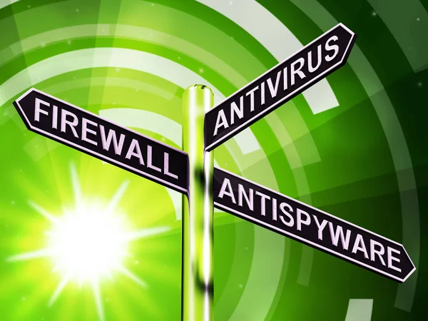 Firewall Antivirus Antispyware wegwijzer tonen Internet 3d Illu — Stockfoto