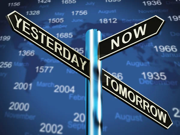 Yesterday Now Tomorrow Signpost Shows Schedule Diary 3d Illustra — Stock Photo, Image