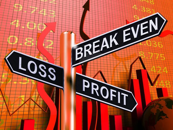 Loss Profit Or Break Even Signpost Showing Investment Earnings 3 — Stock Photo, Image