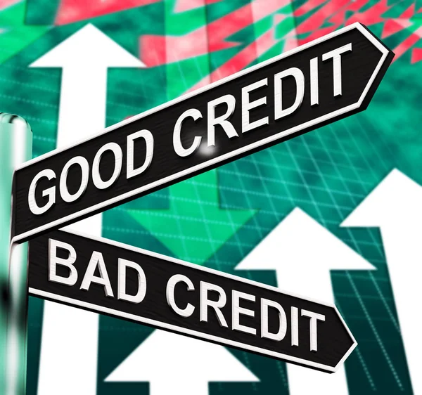 Good Bad Credit Signpost Showing Customer Financial 3d Illustrat — Stock Photo, Image
