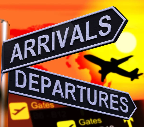 Arrivals Departures Signpost Showing Flights Airport 3d Illustra — Stock Photo, Image