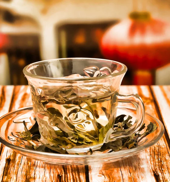 China té verde significa bien beber y chino — Foto de Stock