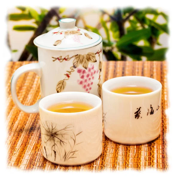 Outdoor Green Tea Shows Break Time And Beverages — Stock Photo, Image