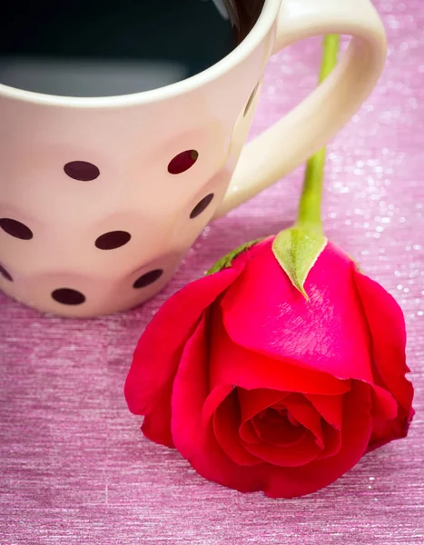 Coffee And Rose Means Delicious Beverage And Valentines — Stock Photo, Image