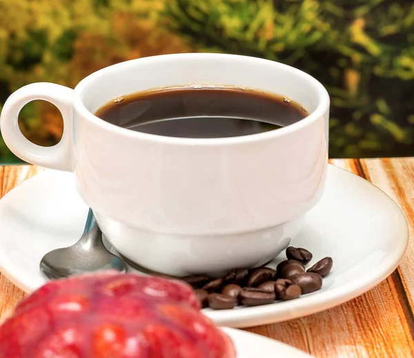 Coffee And Desert Represents Strawberry Tart And Barista — Stock Photo, Image