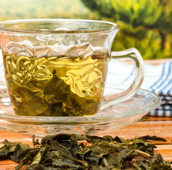 Recién hecho chino verde taza de té saludable para beber — Foto de Stock