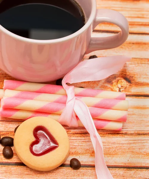Aşk kurabiye kahve temsil eder Bicky Bickies ve kraker — Stok fotoğraf