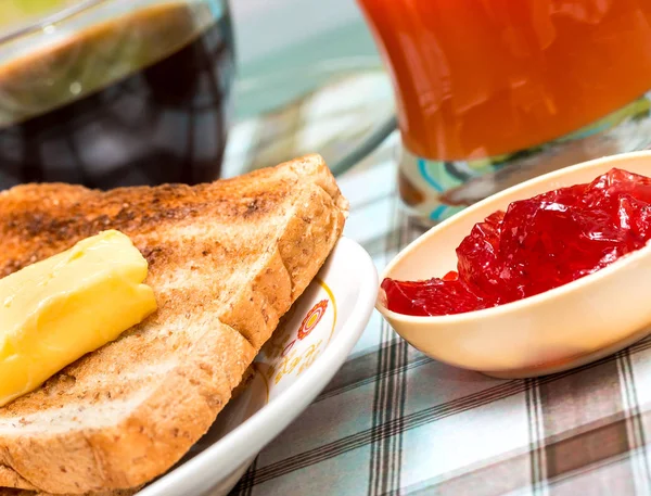 Breakfast Butter Toast Represents Fruit Preserves And Beverage — Stock Photo, Image