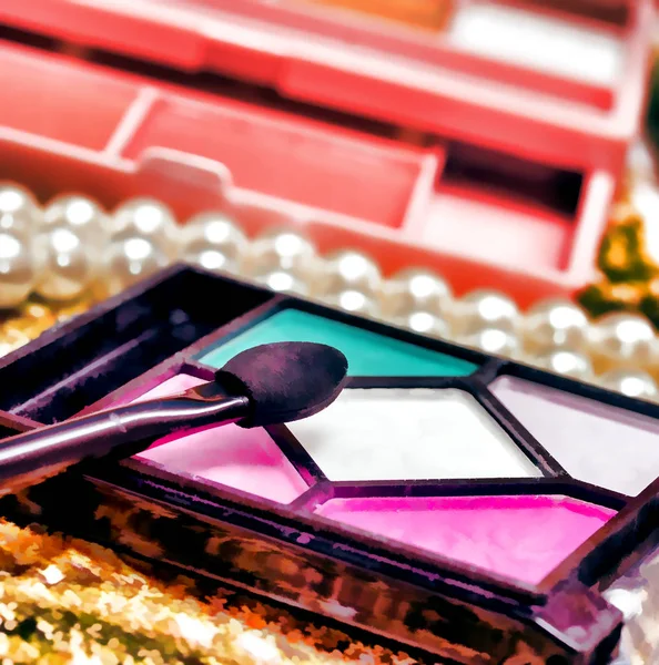Producten van de schoonheid van de Shows van de make-up van het oog van cosmetica en cosmetica — Stockfoto