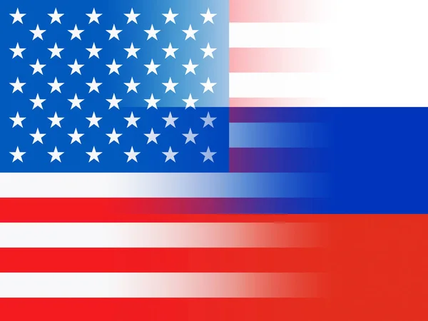 Estados Unidos y banderas rusas combinadas representan el hackeo —  Fotos de Stock