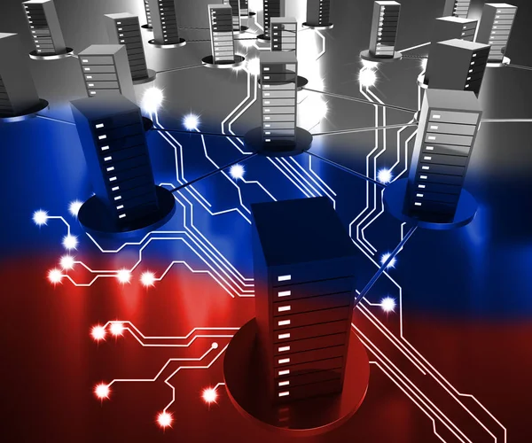 Российский центр обработки данных демонстрирует хакерскую 3D-иллюстрацию — стоковое фото