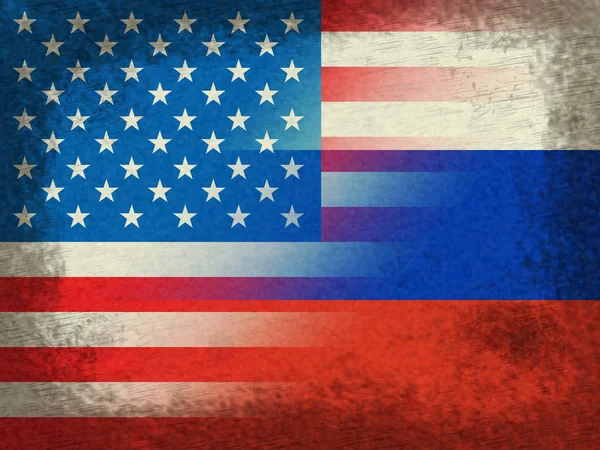 Estados Unidos y banderas rusas Grunge representa Hacking —  Fotos de Stock