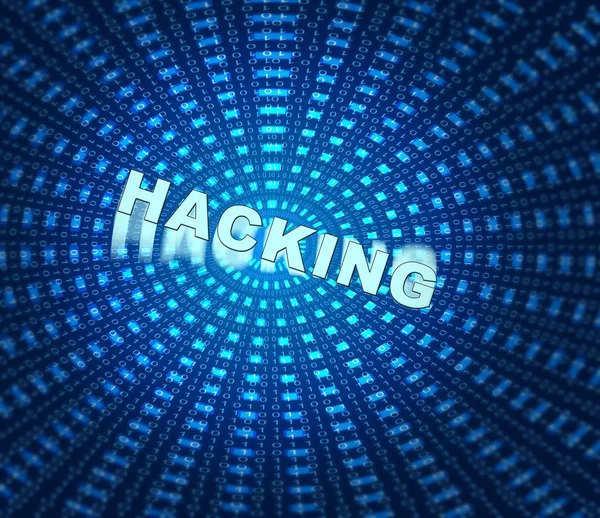 Hacking palabra sobre túnel de datos 3d ilustración — Foto de Stock