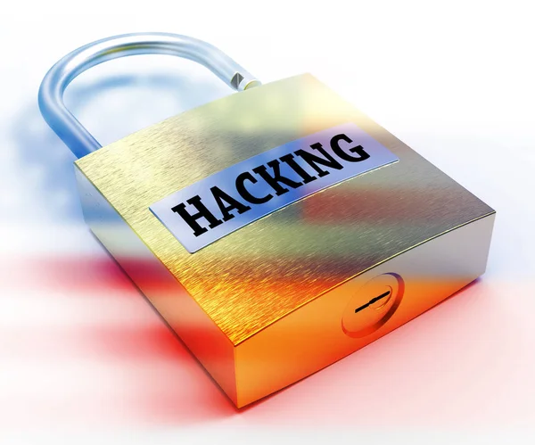 Hacken hangslot met vlag toont ontgrendeld 3d illustratie — Stockfoto