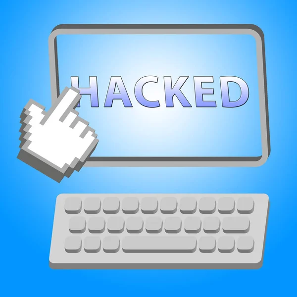 Hacked οθόνη υπολογιστή και πληκτρολόγιο 3d απεικόνιση — Φωτογραφία Αρχείου