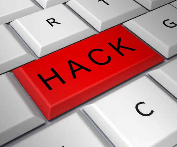 Hack Computer Red Key Shows Hacking 3d Illustration — Stock Photo, Image