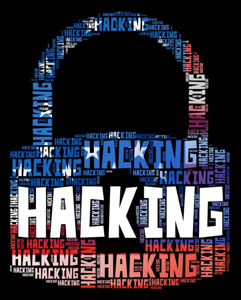 Hacken hangslot van woorden Cybercrime 3d illustratie — Stockfoto