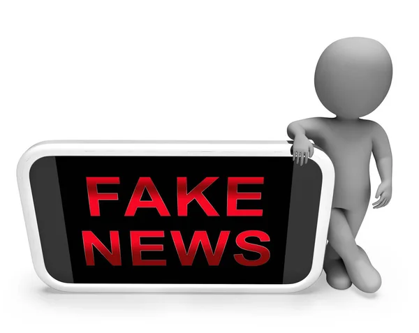 Fake News Character ja matkapuhelin 3d kuvitus — kuvapankkivalokuva