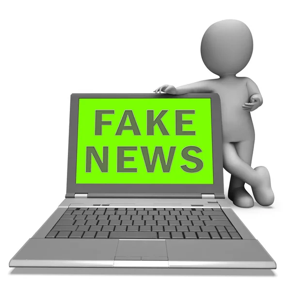 Fake News Laptop significa difundir falsedades Ilustración 3d — Foto de Stock