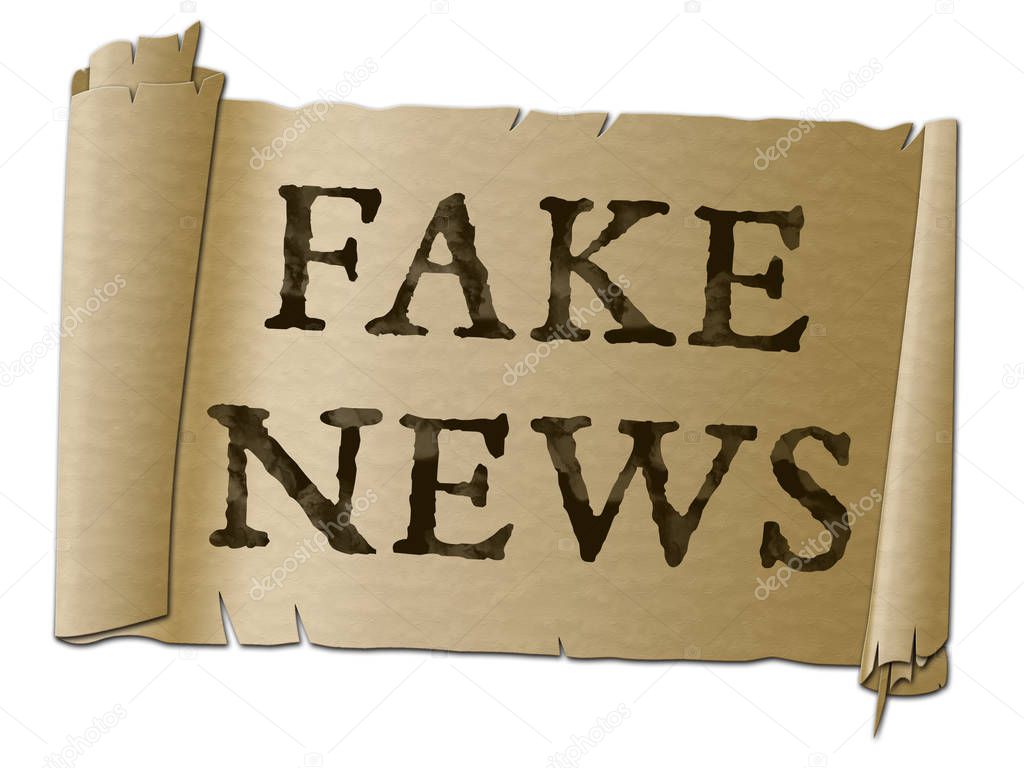Fake News Parchment Means Distorted Truth 3d Illustration