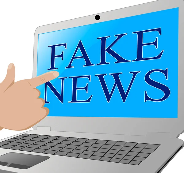 Pointing to Fake News On Laptop 3d Illustration — стоковое фото