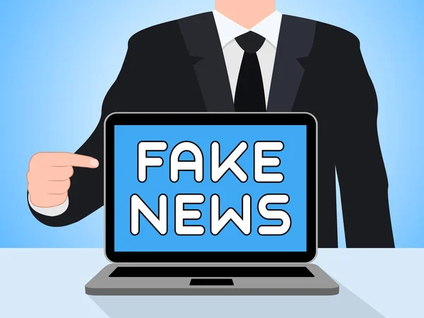 Pointing to Fake News On Laptop 3d Illustration — стоковое фото