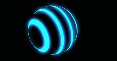 Mavi neon parlak küre ya da fütüristik top. Teknolojik işaret fişeği aydınlatması parlayan gezegeni temsil ediyor - 4k döngü
