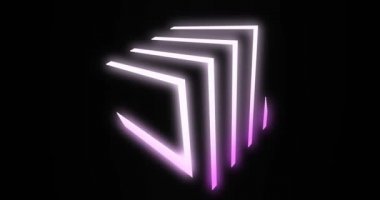 Parlayan soyut ışık ve fütüristik tasarımı olan neon küp şeklinde. Parlak fişekler ve hareket enerjisi mozaiği - 4k döngü