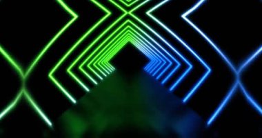 Neon hatları soyut tünel ya da parlayan yol bir ışık matrisi. Renkli ışık demetleri - 4k döngüsü