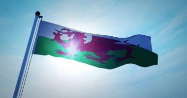 Galler bayrağı dalgalanması Galler ve Başkent Cardiff 'i temsil ediyor. Turizm milliyeti ve vatanseverliği için - 4k