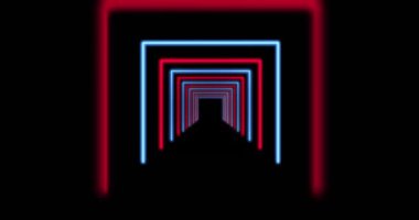 Soyut parlak neon tüneli bir desen içinde ışık ışınlarını kullanır. Parlak çizgiler kullanan ışık efekti Sonsuzluk yolunu gösterir - 4k