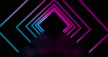 Neon yolu geriye dönük lazer koridoru ya da sanal efekt gösteriyor. Siber uzayda parlak bir geçit - 4k